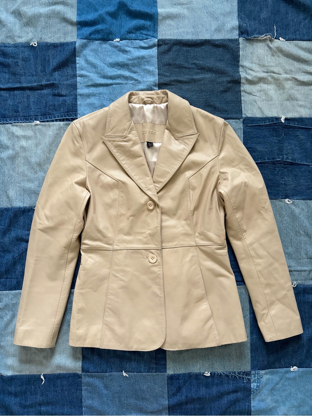 Vintage Guess Cream Leather Jacket Blazer Genuine Size M